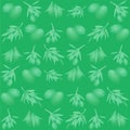 Pattern of olive branches on a green background.