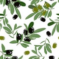 Pattern of olive branches with green and black berries Royalty Free Stock Photo