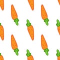 a pattern of orange carrots. seamless pattern of a small orange carrot drawn in doodle style with green leaves on