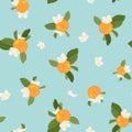 Pattern with orange mandarin on blue background