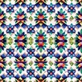 Wallpaper of colorful Origami rosettes floral tapestry pattern. Pattern mirrored repeat duplicates background. Generative AI Royalty Free Stock Photo