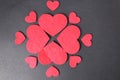 Pattern ornament of red etra hearts on black background. Basics of Mosaic Tagan. Valentine\'s Day Valentine\'s D