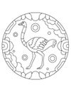 Pattern with ostrich. Illustration of an ostrich. Mandala with an animal. Ostrich in a circular frame