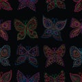 Pattern of outlines of colorful butterflies