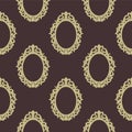 Pattern of oval lacy frames in vintage style on a brown background for print and design. Vector illustration.