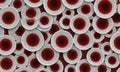 pattern overlapping white and red circles, with small red dot in the center, creates visually striking and Royalty Free Stock Photo