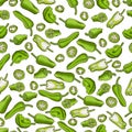 Pattern with Padron peppers. Cartoon style.
