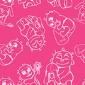 Pattern with painted newborn babies in different poses