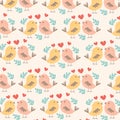 pattern of a pair of birds kissing on an orange background