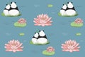 a pattern with a pair of pandas and a blooming lily