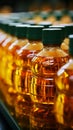 Pattern of palm oil bottles in a supermarket, symbolizing sustainable consumption