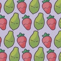 pattern of papayas with strawberries kawaii character