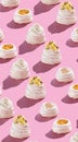 Pattern, Pavlova cakes 4 stages of preparation. on a pink background with hard shadows close up