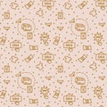 Pattern Payment in an online store and online shopping. Background for textiles or substrates with gold icons and dots Royalty Free Stock Photo