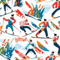 Pattern Of People Skiing