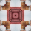 A pattern from the photo, a kaleidoscope - an element for a patchwork. The architectural element of the wall is made of red and