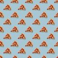 Pattern with a piece of pizza on a blue background.