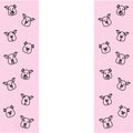 Pattern of pig head with different emotions, meme, icon. Single, vector images. Black outline on pink background.