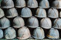 Pattern pile of vintage military helmet