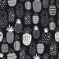 Seamless vector pattern with hand drawn doodle pineapples. Background with pineapples of different textures and ornaments Royalty Free Stock Photo