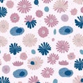 The pattern of pink and blue flowers and leaves. AI-generated. Royalty Free Stock Photo