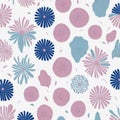 The pattern of pink and blue flowers and leaves. AI-generated. Royalty Free Stock Photo