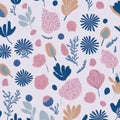 The pattern of pink and blue flowers and leaves. AI-generated. Royalty Free Stock Photo