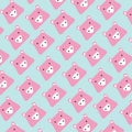 Pattern of pink head pig on blue background