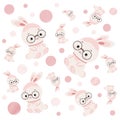 Pattern pink rabbits with glasses, with balls.