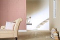 Pattern pink wall and stair in living room Royalty Free Stock Photo