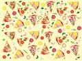 Pattern with pizza pieces on yellow background Royalty Free Stock Photo
