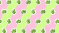 Pattern of plates with lightly fried brussels sprouts on the neon green and pink color drop