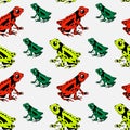 A pattern with poisonous frogs. Seamless pattern. Bright summer pattern. Drawing by hand. Lovely frogs of bright colors