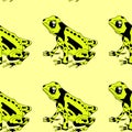 A pattern with poisonous frogs. Seamless pattern. Bright summer pattern. Drawing by hand. Lovely frogs of bright colors