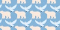 Pattern of polar bears and owls on a blue background showcasing wildlife design Royalty Free Stock Photo