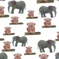 Abstract cute elephant and bears. Animal seamless pattern warecolor for Kids