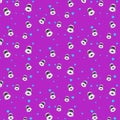 Pattern on purple background of white futuristic robots and hearts shapes, artificial intellect love