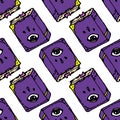 a pattern of a purple book with an eye. seamless pattern from the witch's book with spells, with an eye on the cover in Royalty Free Stock Photo