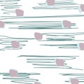 Pattern with purple objects in blush black lines texture on white background. Abstract style textile, wrapping paper Royalty Free Stock Photo