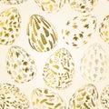 Pattern with realistic Easter eggs. Seamless texture vector illustration. Religious holiday background decoration. Golden eggs Royalty Free Stock Photo