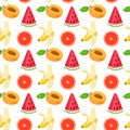 Pattern with realistic tropical and exotic fruits in realistic style. Perfect for card, invitation, poster, textile. Royalty Free Stock Photo