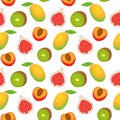 Pattern with realistic tropical and exotic fruits on white background. Perfect for card, invitation, poster, textile. Royalty Free Stock Photo