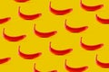 Pattern of red banana on yellow background. Abstract food concept Royalty Free Stock Photo