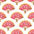 Pattern red chinese fan watercolor Royalty Free Stock Photo