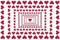 Pattern of red flower petals in shape of hearts isolated on white background. Royalty Free Stock Photo