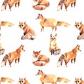 Pattern red foxes different watercolor