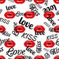 Pattern with red kissing lips and type Royalty Free Stock Photo