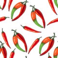 Pattern of red ond orang-green hot peppers with markers