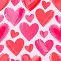 Pattern of red and pink hearts on a light pink background. The hearts vary in size and Royalty Free Stock Photo