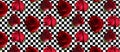 A pattern with red roses with green leaves against a black-and-white cell Royalty Free Stock Photo